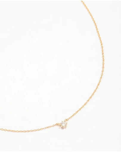 Lovisa - Gold Plated Sterling Silver Round Cubic Zirconia Dainty Necklace