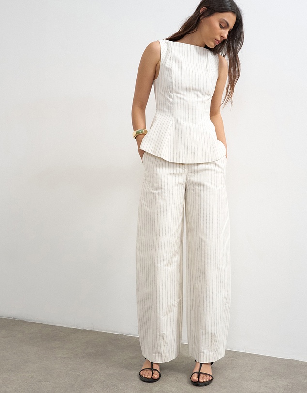 TOPSHOP - Para Striped Barrel Trousers