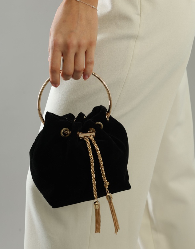 Morgan & Taylor - Nicola Velvet Bucket Bag in Black