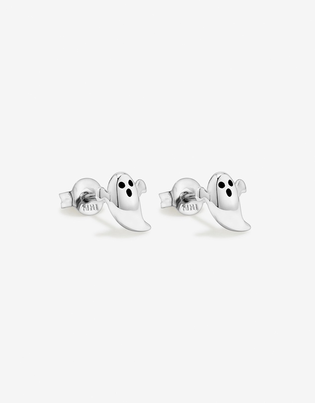 Michael Hill - Ghost Halloween Stud Earrings with Black Enamel in Sterling Silver