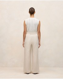 Trenery - Yarn Dyed Linen Drawcord Wide Leg Pant in Flax