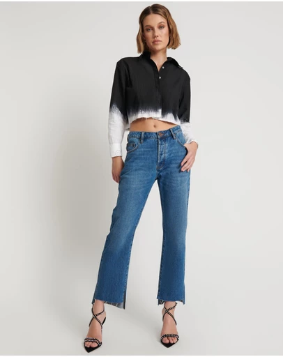 ONE TEASPOON - Bay Blue Hooligans Mid Waist Relaxed Cropped Jeans