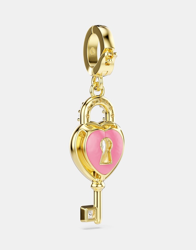 Swarovski - Idyllia Charm, Mixed Cuts, Heart With Key, White, Gold-tone Plated