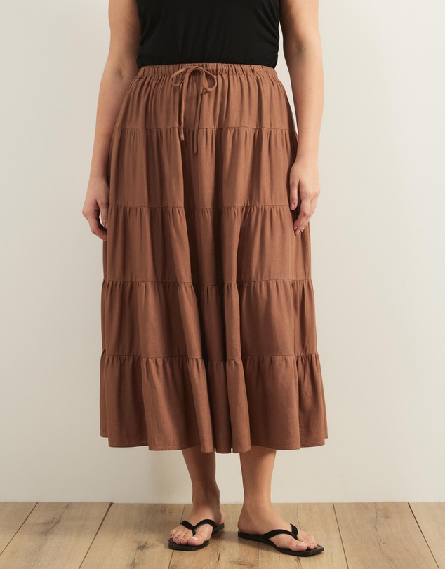 Atmos&Here Curvy - Elenora Linen Blend Tier Maxi Skirt