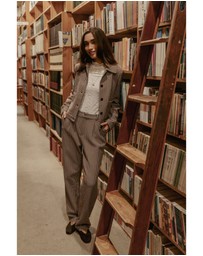 Petal & Pup - Jessie Straight Leg Trouser Pants - Brown Houndstooth