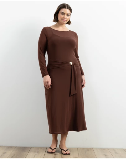 Atmos&Here Curvy - Dani Long Sleeve Mesh Midi Dress