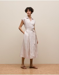 Trenery - Soft Pleat Belted Dress in Stone