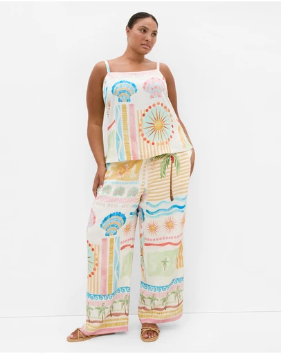 City Chic - Plus size Aliya Sea Dream Placement Print Cami - ivory