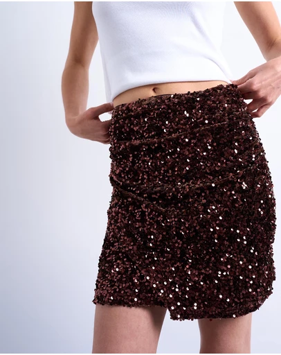 TOPSHOP - Velvet Sequin Drape Mini Skirt