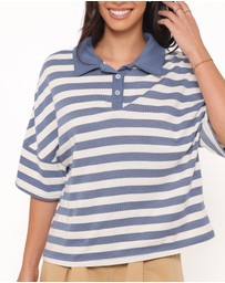 Petal & Pup - Sophia Short Sleeve Rugby Top - Blue/White Stripe