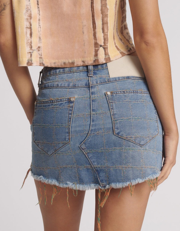 ONE TEASPOON - Junkyard Low Waist Mini Denim Skirt - Tropical Blue