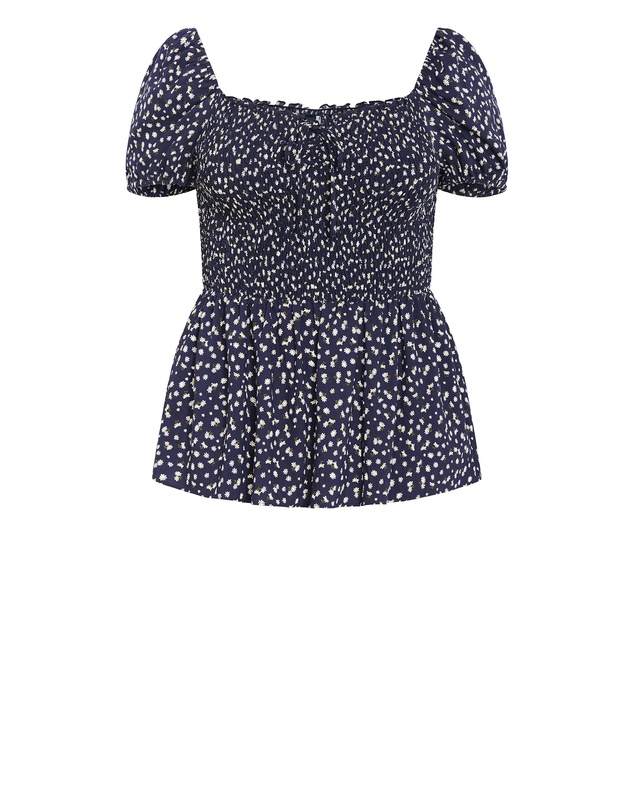 City Chic - Azure Shirred Print Top