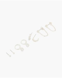 Lovisa - Silver Plated Brass Cubic Zirconia Heart Huggie & Stud Earrings 4-Pack