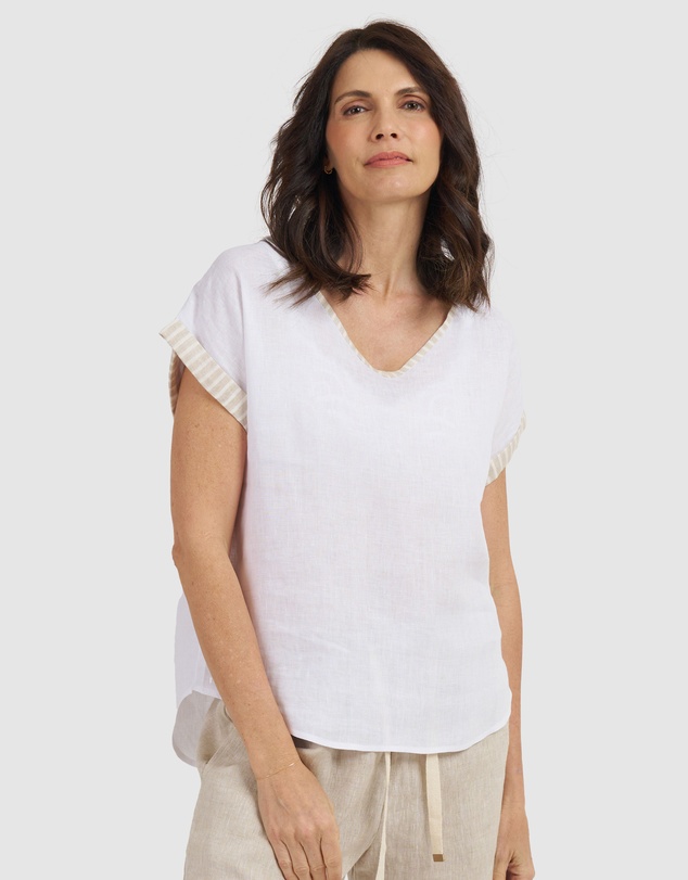 CAMIXA - Martina Linen V-Neck T-shirt