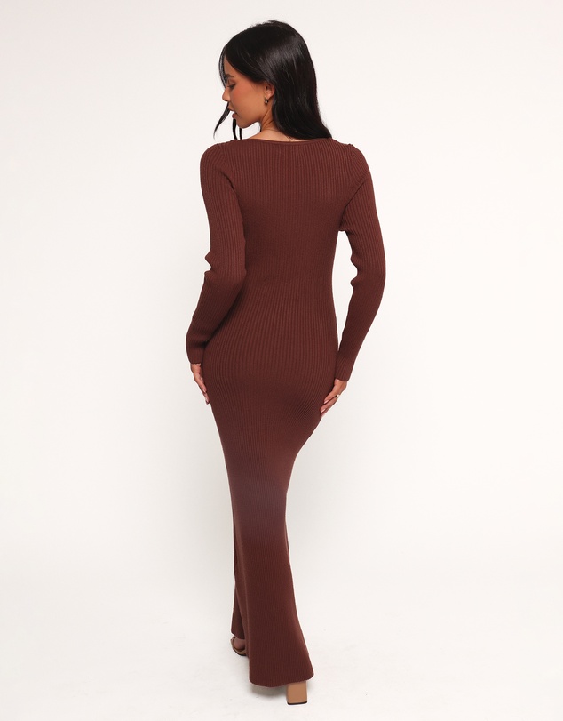 Petal & Pup - Marshall Button Through Knit Maxi Dress - Chocolate
