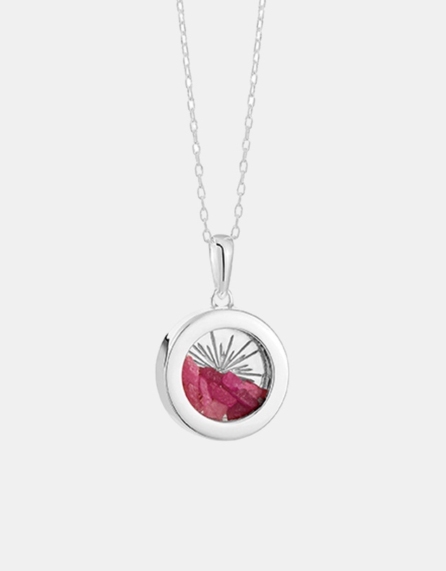 Rachel Jackson - Small Deco Sun Amulet July Birthstone Silver Ruby Necklace (Personal Protection & Peace)