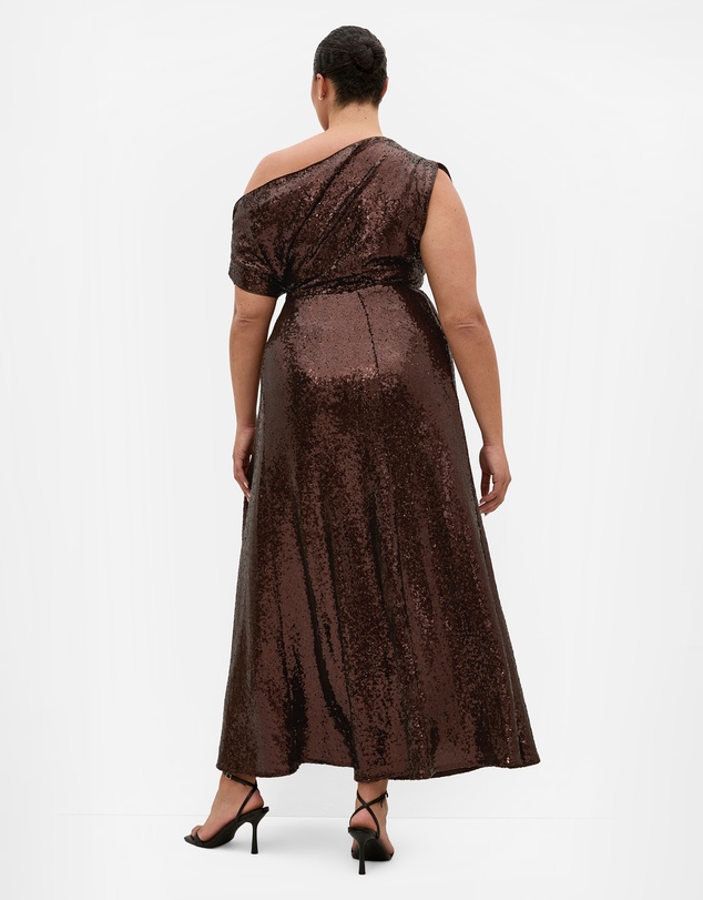 City Chic - Plus size Sequin Off Shoulder Maxi Dress - chocolate