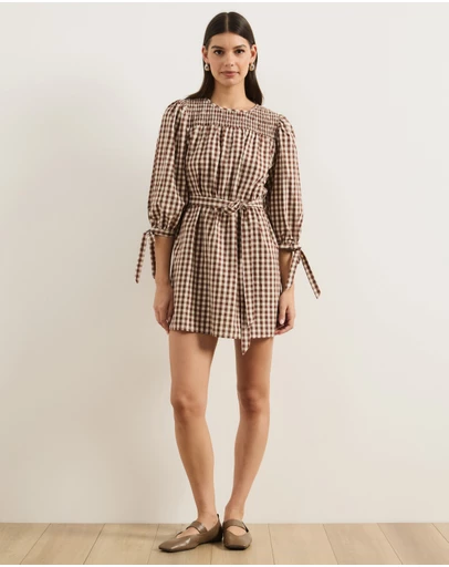 Atmos&Here - Hana Gingham Mini Dress With Tie Waist