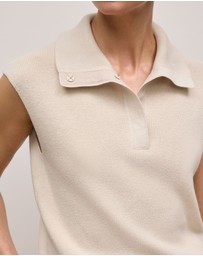 Trenery - Cotton Cashmere Sleeveless Button Neck Knit in Stone