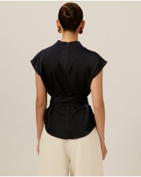 Tussah - Violet Drape Tie Detail Satin Top