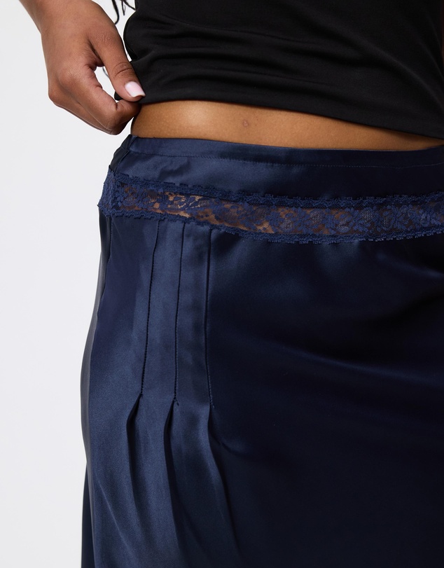 Damson Madder - Elea Satin And Lace Midi Skirt