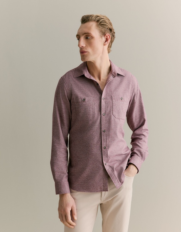 Trenery - Regular Fit Jaspe Cotton Shirt in Burgundy