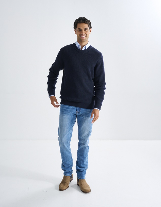 3 Wise Men - 3 Wise Men Drake Crew Neck Wool Blend Knit - Deep Navy