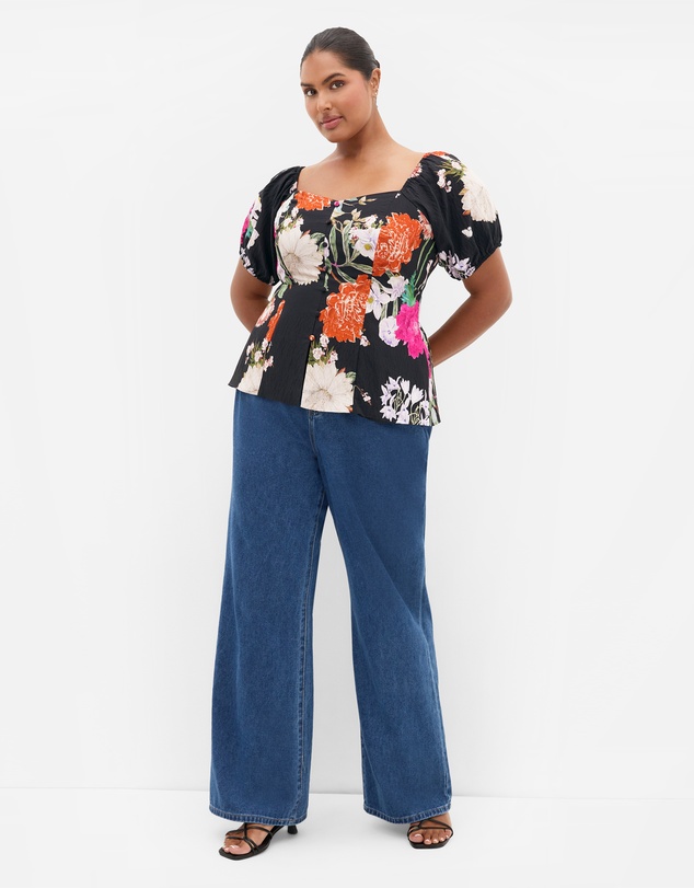 City Chic - Plus size Daydreams Print Corset Top - black