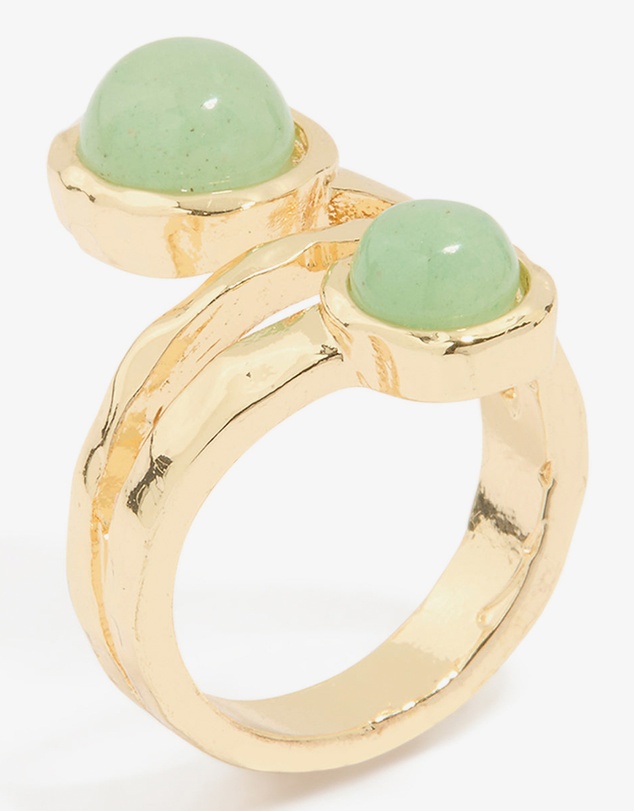 Lovisa - Gold Plated Green Semi Precious Stone Double Circle Ring