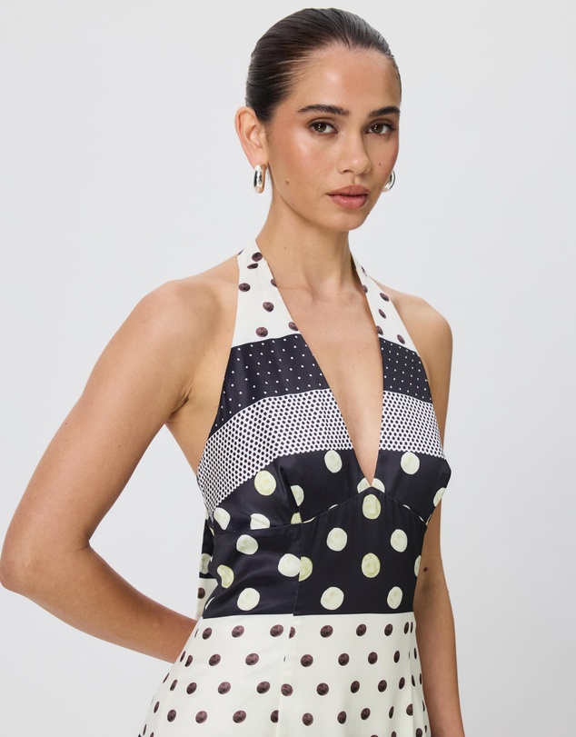 Tussah - Liza Polka Dot Satin Halter Dress