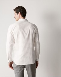 Trenery - Tailored Fit Cotton Twill Window Pane Check Shirt in White