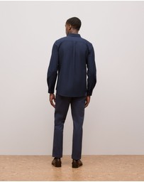 Trenery - Regular Fit Cotton Monogram Oxford Shirt in Navy