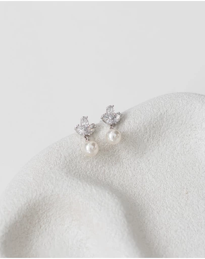 The White Collection - Lola - Delicate Silver Pearl Bridal Earrings