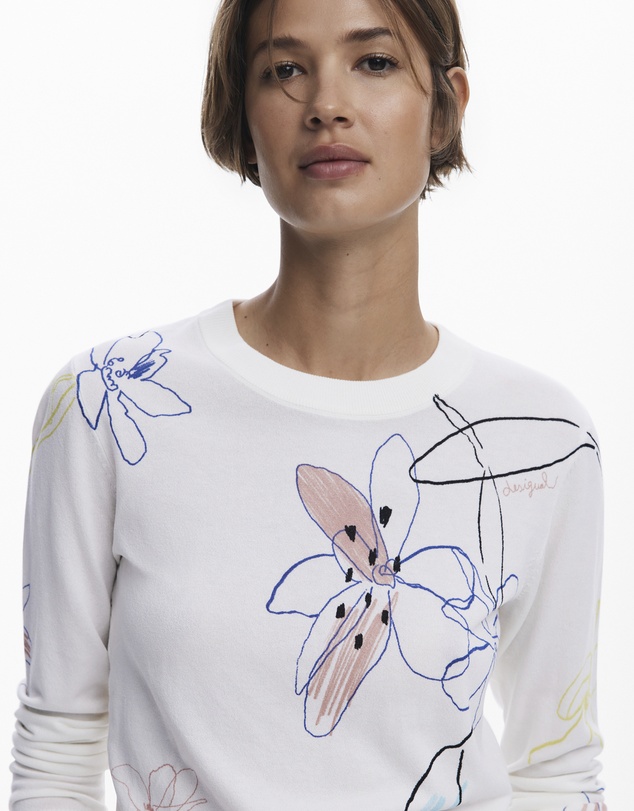 Desigual - Fine sweater with floral strokes