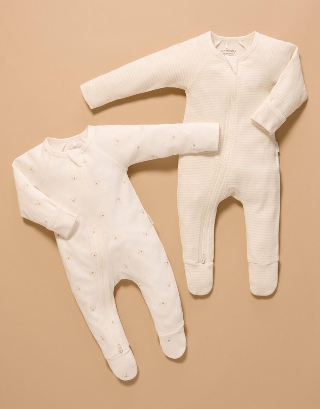 Purebaby - 2 Pack Zip Growsuit-Babies