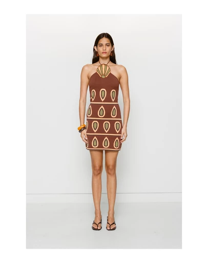 The Wolf Gang - Concha Halter Mini Dress - Chocolate