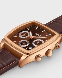 Cluse - Quartaut Chrono Watch leather, Brown, Rose gold Colour