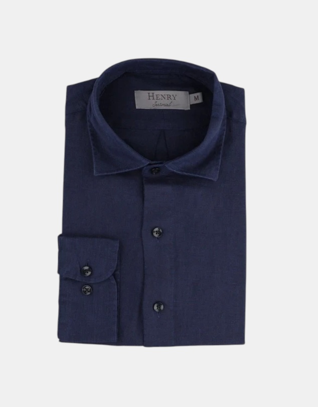 Henry Bucks - HENRY SARTORIAL Linen Classic Fit Shirt NAVY