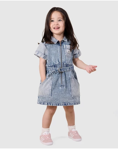 Goldie + Ace - Piper Pinstripe Denim Belted Dress - Babies-Kids