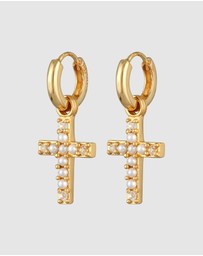 Haze & Glory - ICONIC EXCLUSIVE - Earrings Pearl Cross Gold Hoop in 925 Sterling Silver Gold Plated