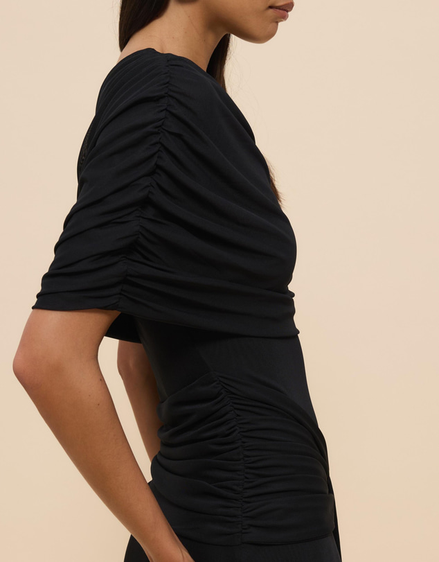 Revibe - Repaired CHANCERY Margot One Shoulder Drape Mesh Maxi Dress - AU 18