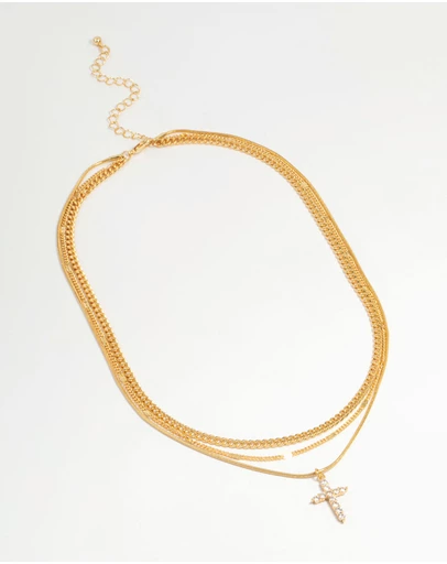 Lovisa - Gold Plated Cross & Chain Layered Necklace