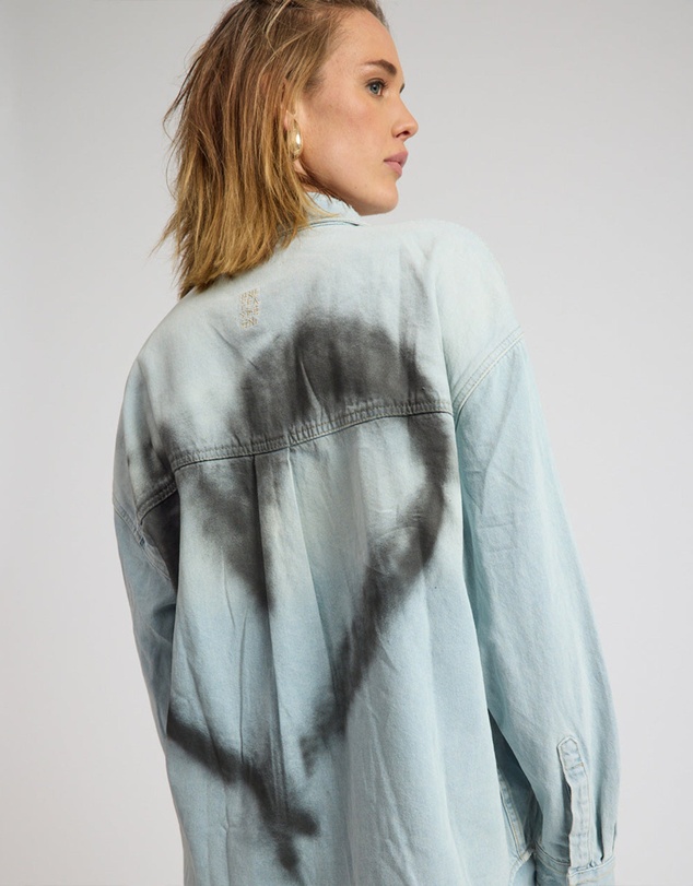 ONE TEASPOON - Daydream Heart Oversized Denim Shirt - Sea Mist Blue