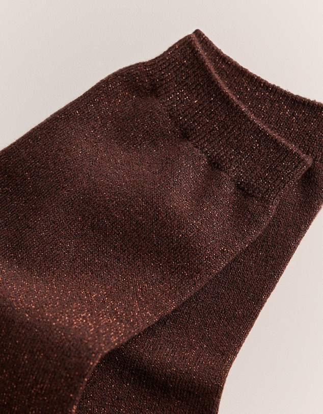 Trenery - Metallic Rib Crew Sock in Chocolate