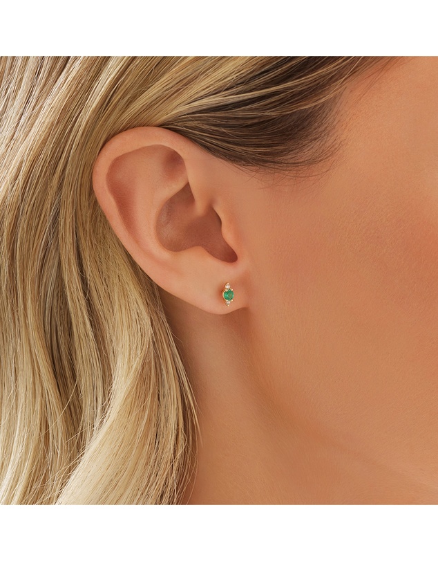 Michael Hill - 3 Stone Emerald Earrings with .04 Carat TW Diamonds in 10kt Yellow Gold