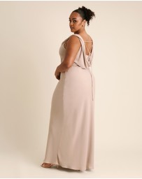Six Stories - Plunge Cowl Front Chiffon Bridesmaid Dress with Neck Scarf