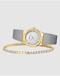 Bering - Classic 27mm Silver Watch with Gold Bracelet