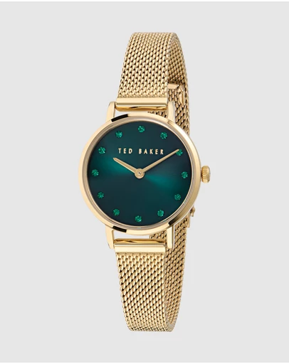 Ted Baker - Staciie 28mm Green Gold-Tone Mesh Bracelet Watch