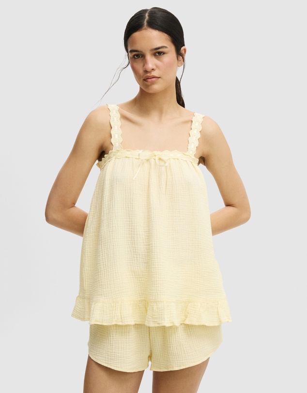 Cotton On Body - Cotton Lace Trim Babydoll Cami Set