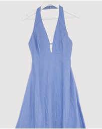 Revibe - Repaired AERE Odele Linen Halter Midi Dress - AU 10
